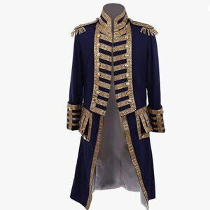 Men's Navy Blue Military Coat with Gold Accents